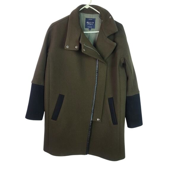 Madewell City Grid Olive Green Black Offset Zip Up Wool Blend Lined Coat Jacket - Picture 2 of 5